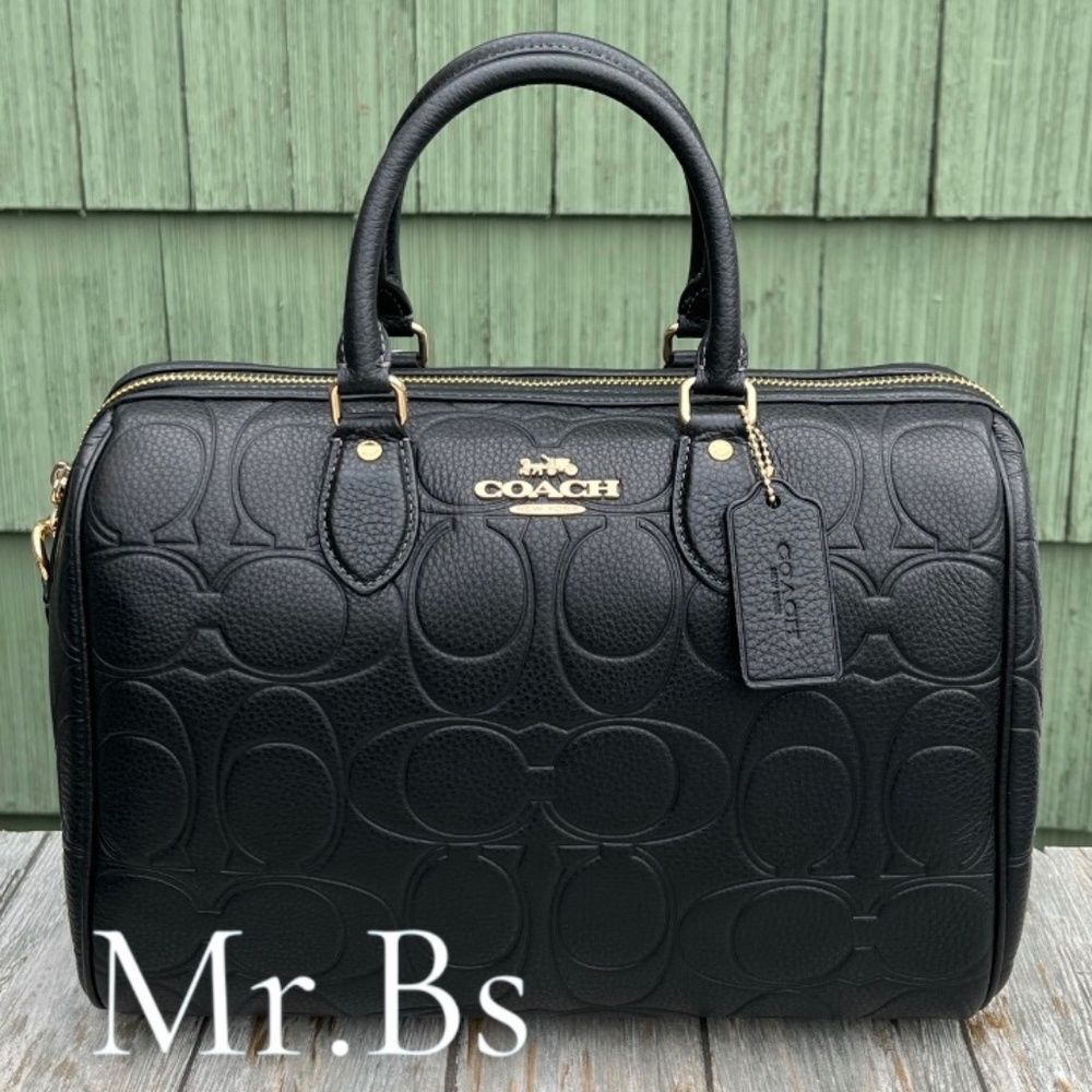 Coach Large Black Rowan Satchel in Signature Leather Bag Purse
